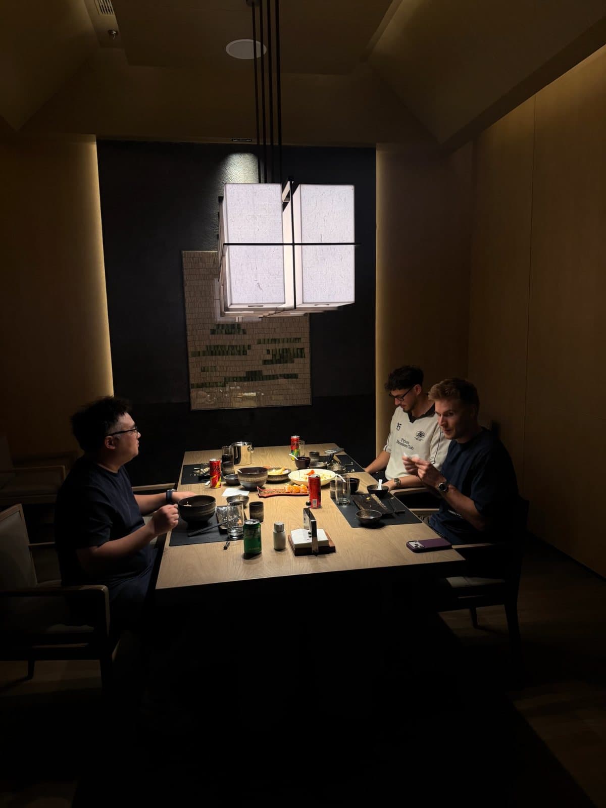A lantern-lit dinner room